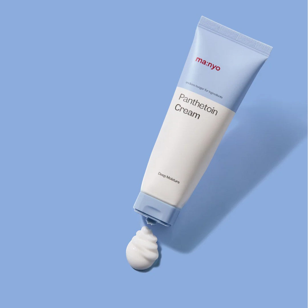 ma:nyo Panthetoin Cream 80ml tube with cream texture on blue background