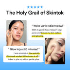 The Holy Grail of Skintok featuring glowing skin testimonials and radiant results in 20 minutes.