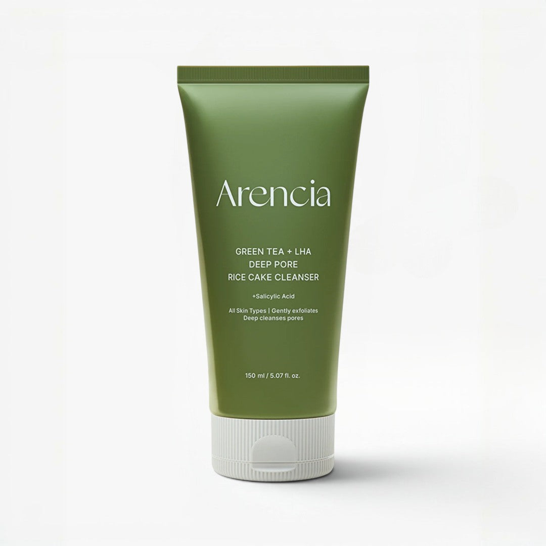 Green tube of Arencia cleanser on a white background