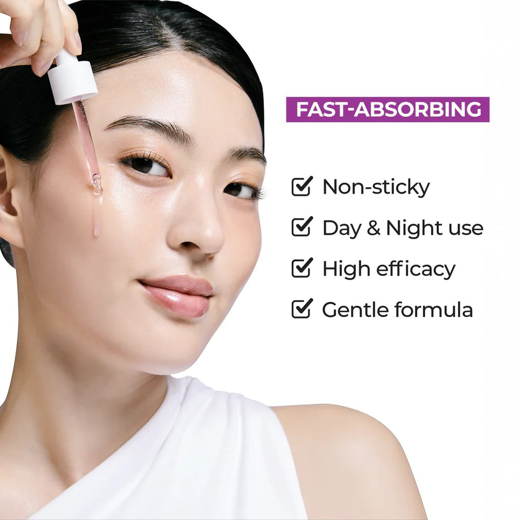 JUMISO Niacinamide 20 Serum - Dark Spot Correcting applied on skin with features like fast-absorbing and non-sticky texture.