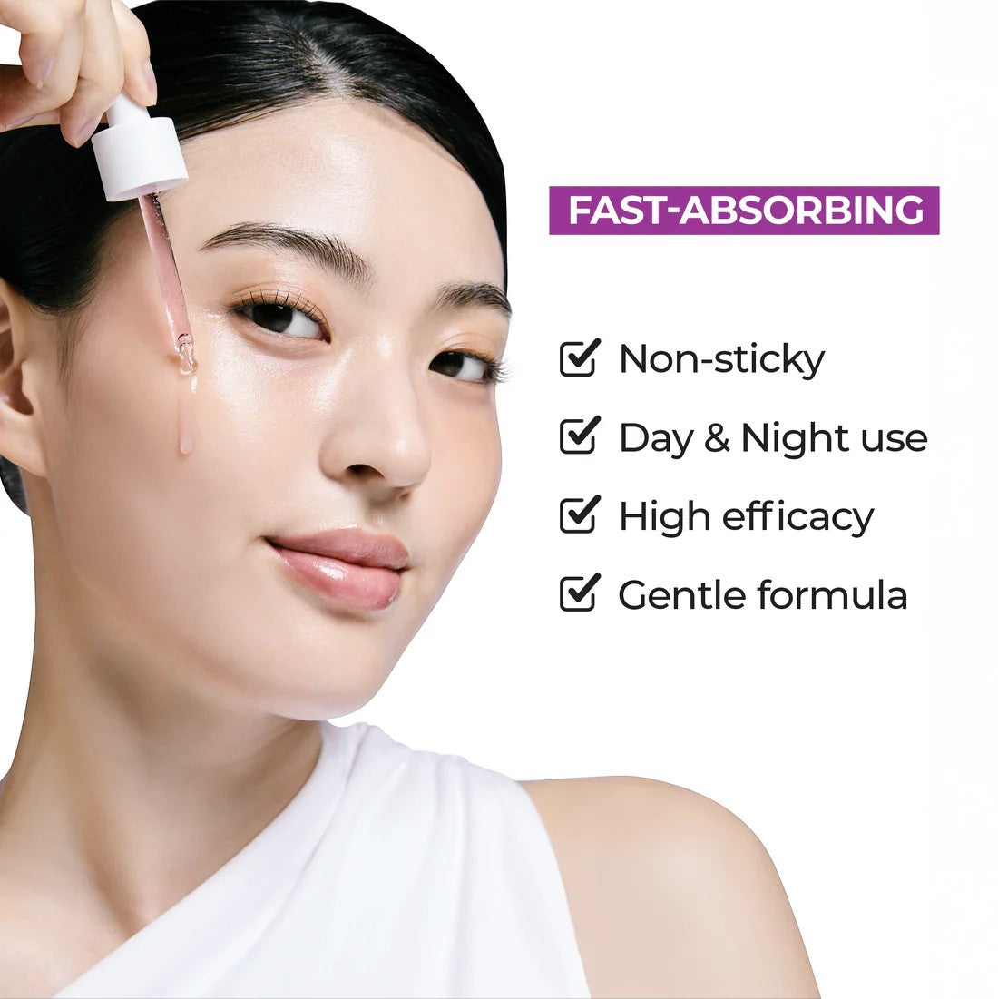 JUMISO Niacinamide 20 Serum - Dark Spot Correcting applied on skin with features like fast-absorbing and non-sticky texture.