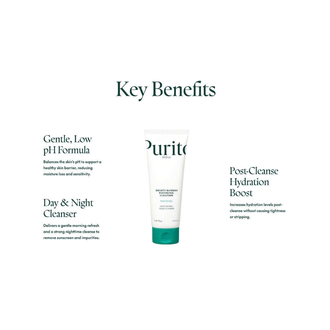 Tube of Day & Night Cleanser with key benefits listed on a white background