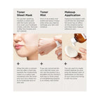 ma:nyo Bifida Biome Ampoule Toner 400ml application instructions for toner sheet mask, mist, and makeup.