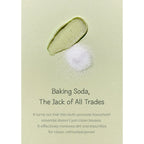 Baking soda illustration with text highlighting its versatile cleaning properties for refreshed skin and pores.